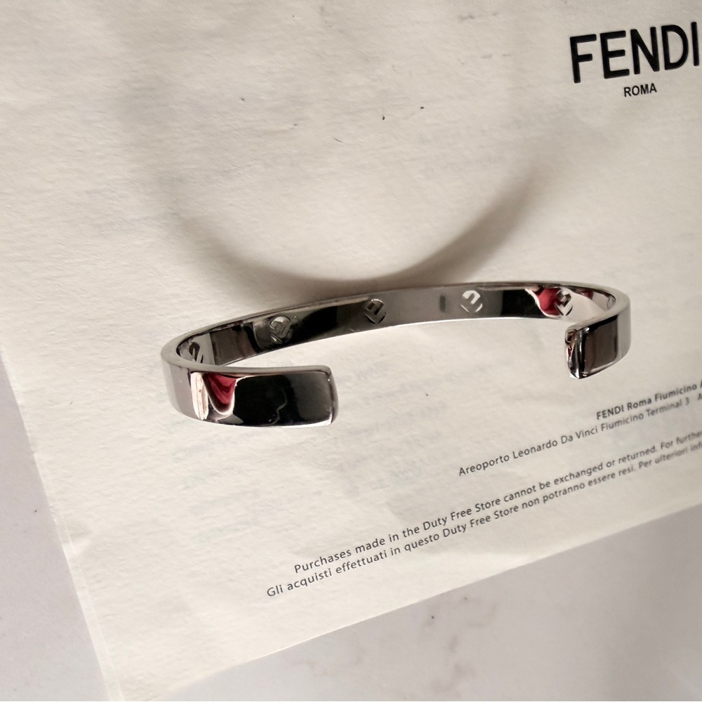 Fendi Crystal Silver Tone Open Cuff Bracelet S - Picture 9 of 11